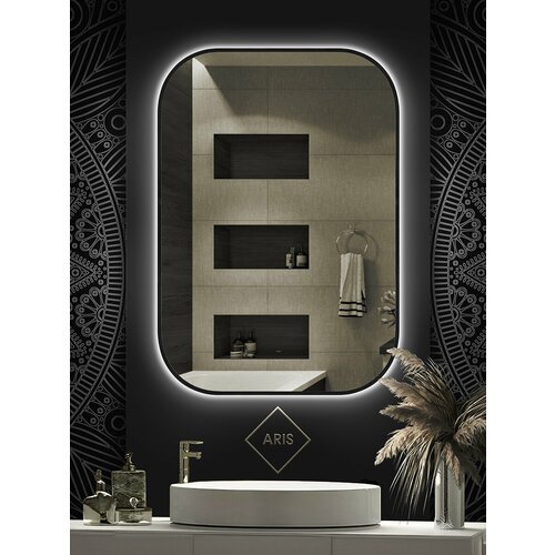 Зеркало Aris Диор с подсветкой в черной раме 70 х 100