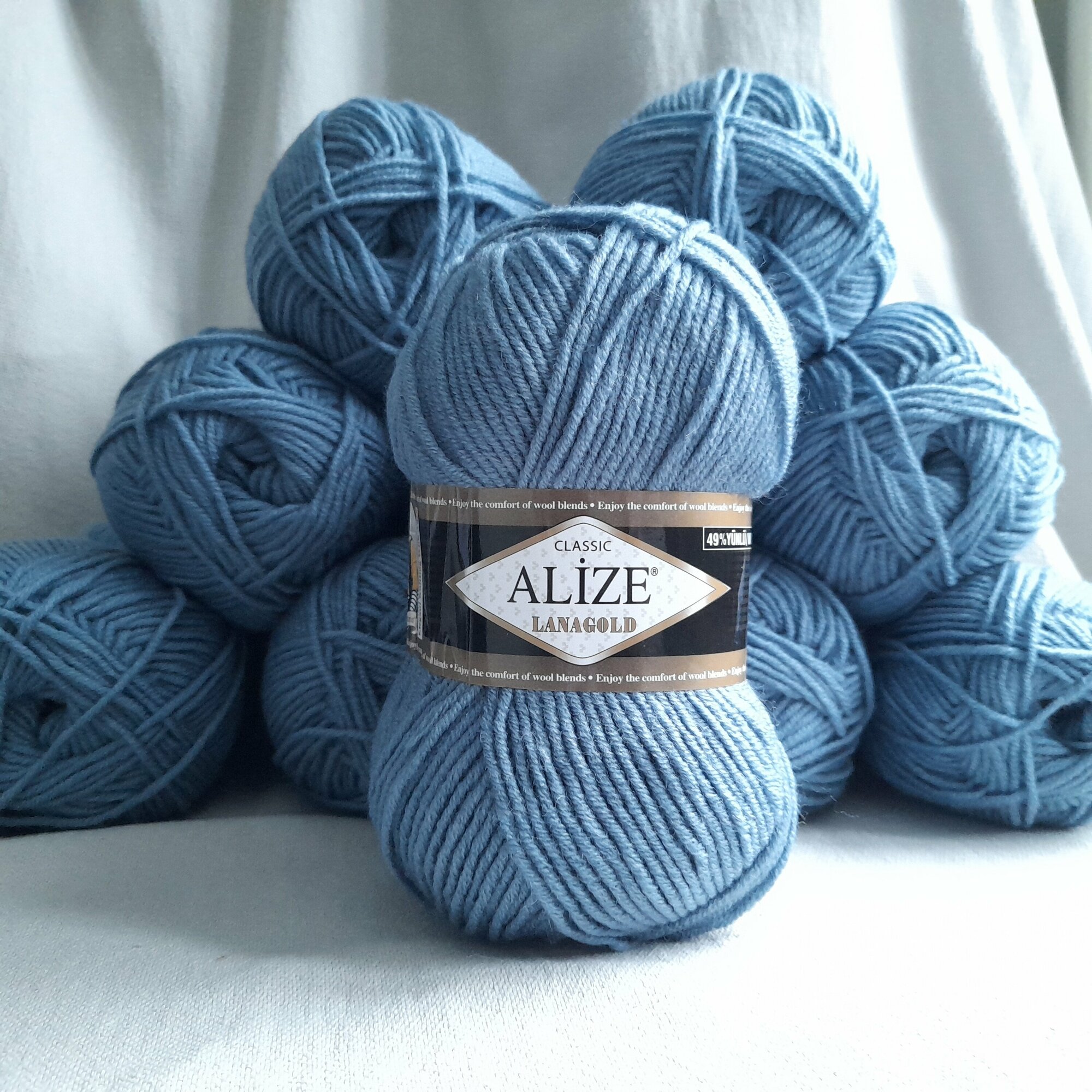 Пряжа "Alize LanaGold"-серо-голубой цвет, 51% акрил,49% шерсть,100 г/240 м,5 шт.