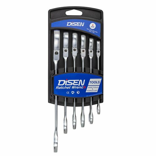 Набор ключей трещоточных с шарниром 6пр.(8,10,12,13,14,17мм), в усиленном пластиковом держателе DISEN DSH1503F