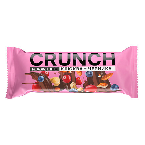 Raw Life, Батончик ореховый "Crunch Choco Клюква-Черника", 40 грамм, 2 штуки
