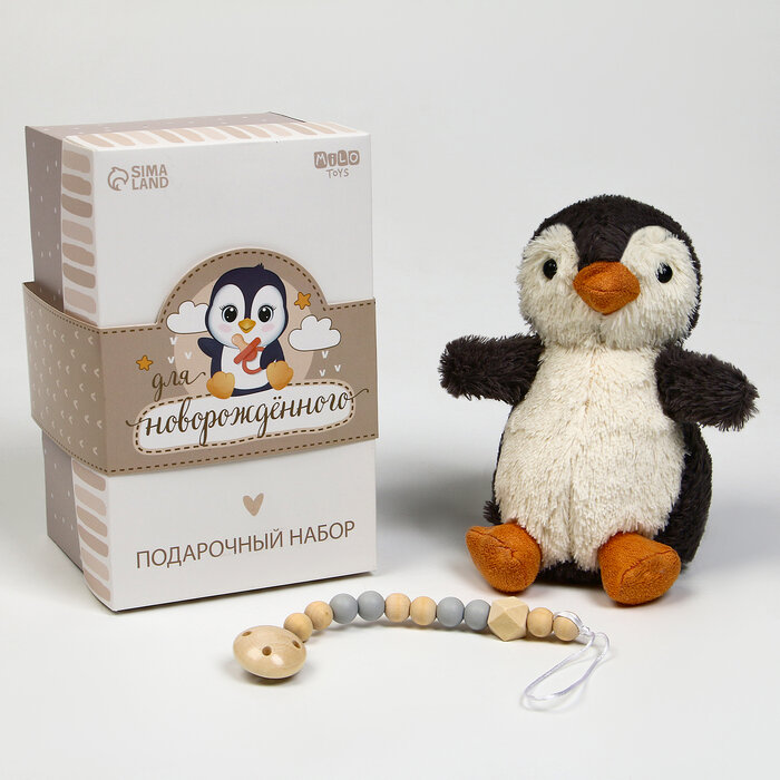 Крошка Я Набор подарочный: Мягкая игрушка+держатель для пустышки "Пингвин"
