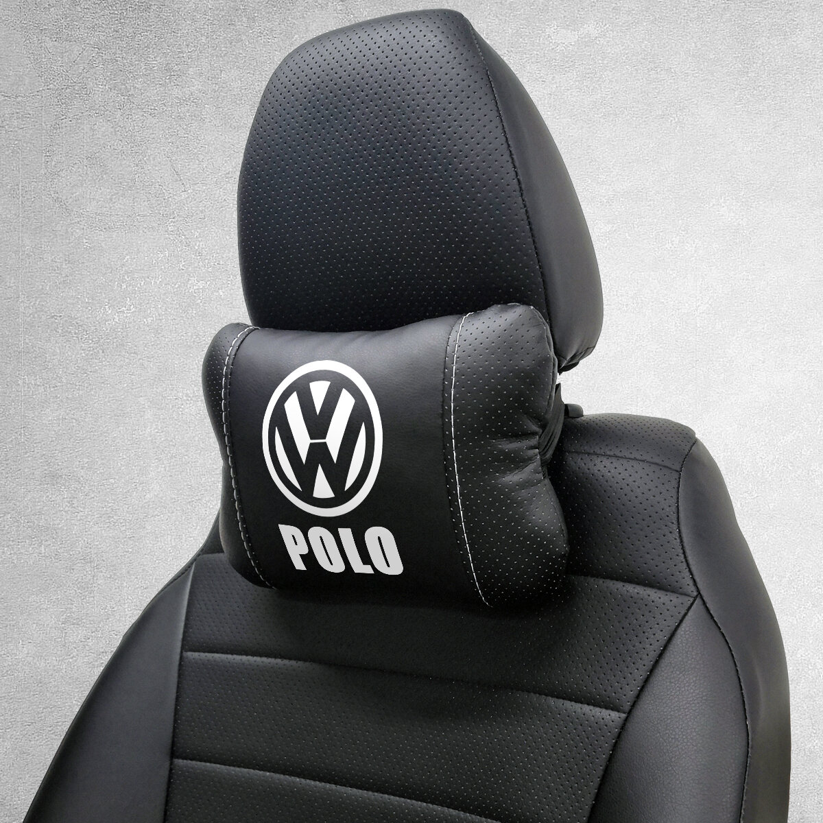 Автомобильная подушка под шею на подголовник эмблема Volkswagen Polo, для Фольксваген Поло. Подушка для шеи в машину. Подушка на сиденье автомобиля.