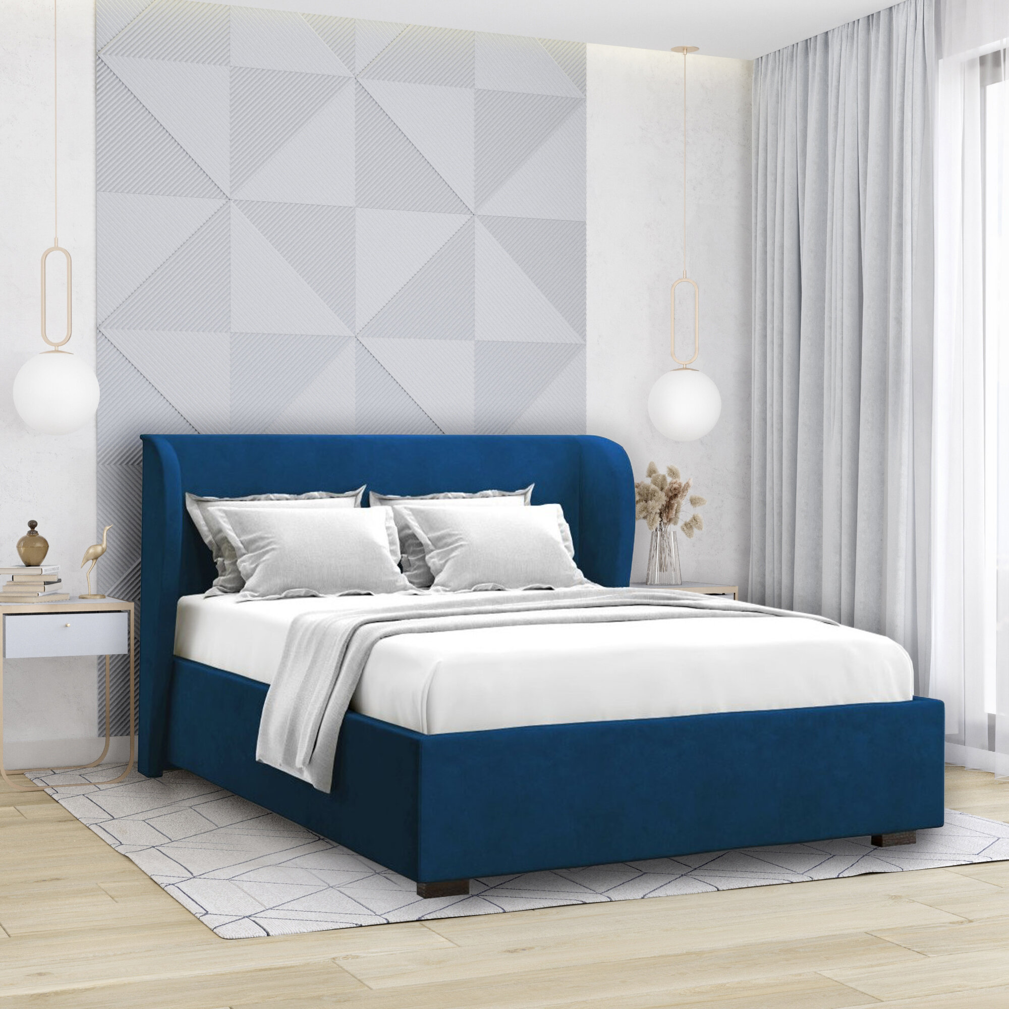 фото Кровать с подъемным механизмом и ящиком Tenno 180х200 Синий