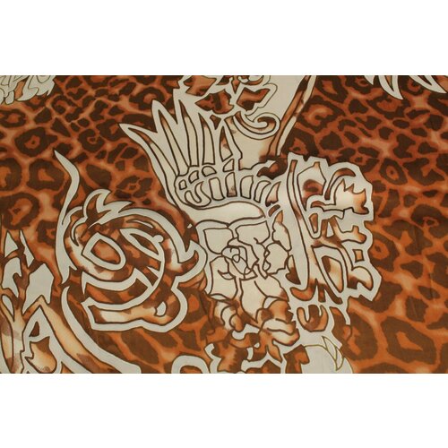 Ткань Шелк-деворе Cavalli леопард на рыже-коричневом с вензелями, ш134см, 0,5 м
