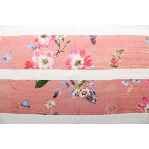 фотошторы цветочный уголок ш150xв160 см 2шт атлас на тесьме Ткань Атлас-шёлк Blumarine кораллово-розовые и белые полосы, ш136см, 0,5 м