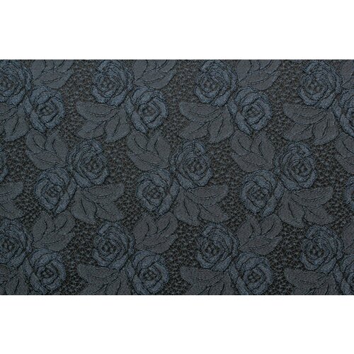 Ткань Жаккард-стрейч Cadena с перламутровым синим блестящим узором на чёрном фоне, ш128см, 0,5 м