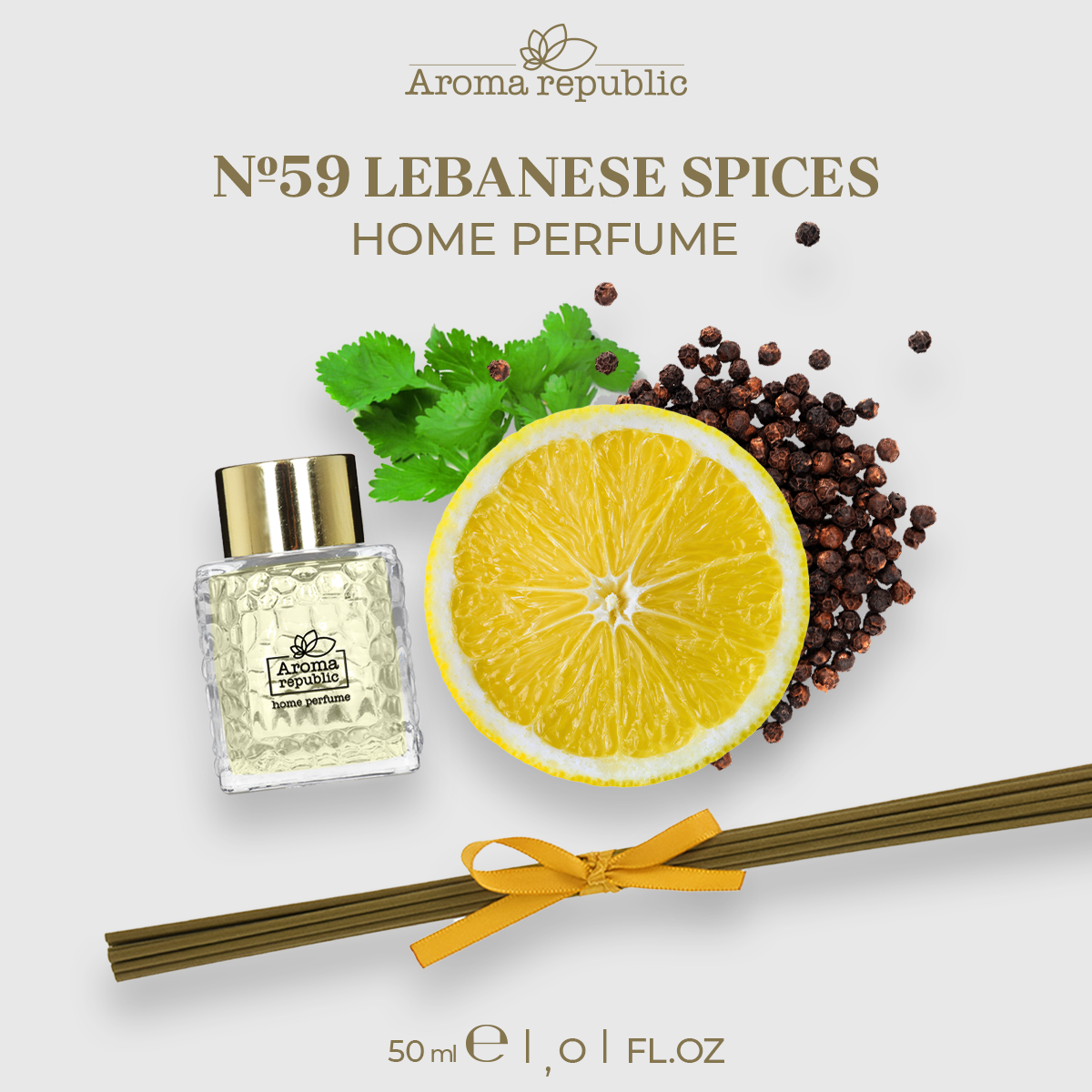 AROMA REPUBLIC Ароматический диффузор в стеклянном флаконе 50 мл,"№59 Lebanese spices"