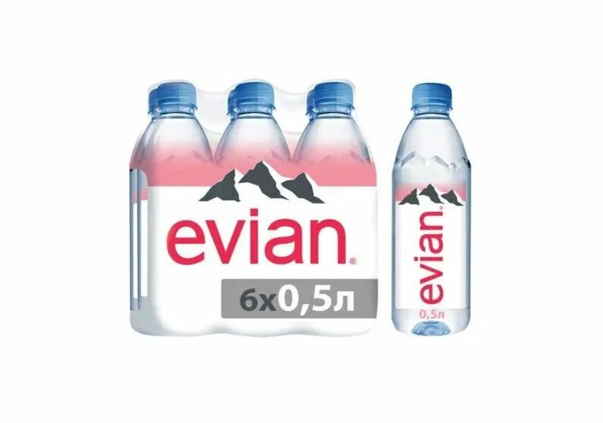 Вода минеральная питьевая Evian (Эвиан) 6 шт по 0,5 л, пэт