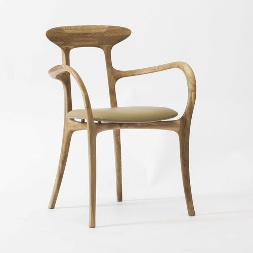 Стул Брунелло бежевая кожа, дуб (тон бесцветный матовый) для дома/для гостиной/для столовой/для кафе/кухонный стул/стул кухонный