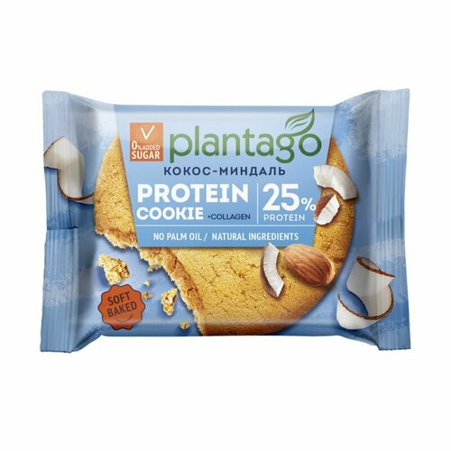Протеиновое печенье Protein Cookie + Collagen 9*40 г - кокос-миндаль (Plantago)