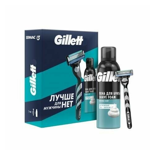 Подарочный набор для бритья пена+бритва gillette пена для бритья classic sensitive 200 мл 3 шт