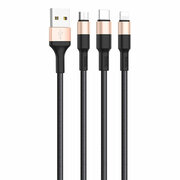 Кабель для айфон USB HOCO X26 Xpress 3 в 1 USB - Type-C + Lightning + MicroUSB, 2А, 1 м, черный+золотой