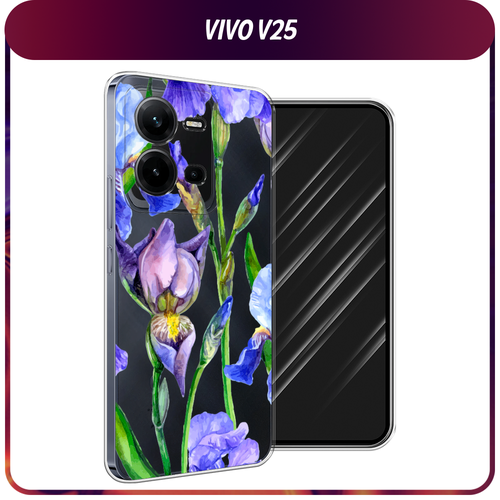 Силиконовый чехол на Vivo V25/V25e / Виво V25/V25e Синие ирисы, прозрачный силиконовый чехол на vivo v25 v25e виво v25 v25e дикие полевые цветы прозрачный