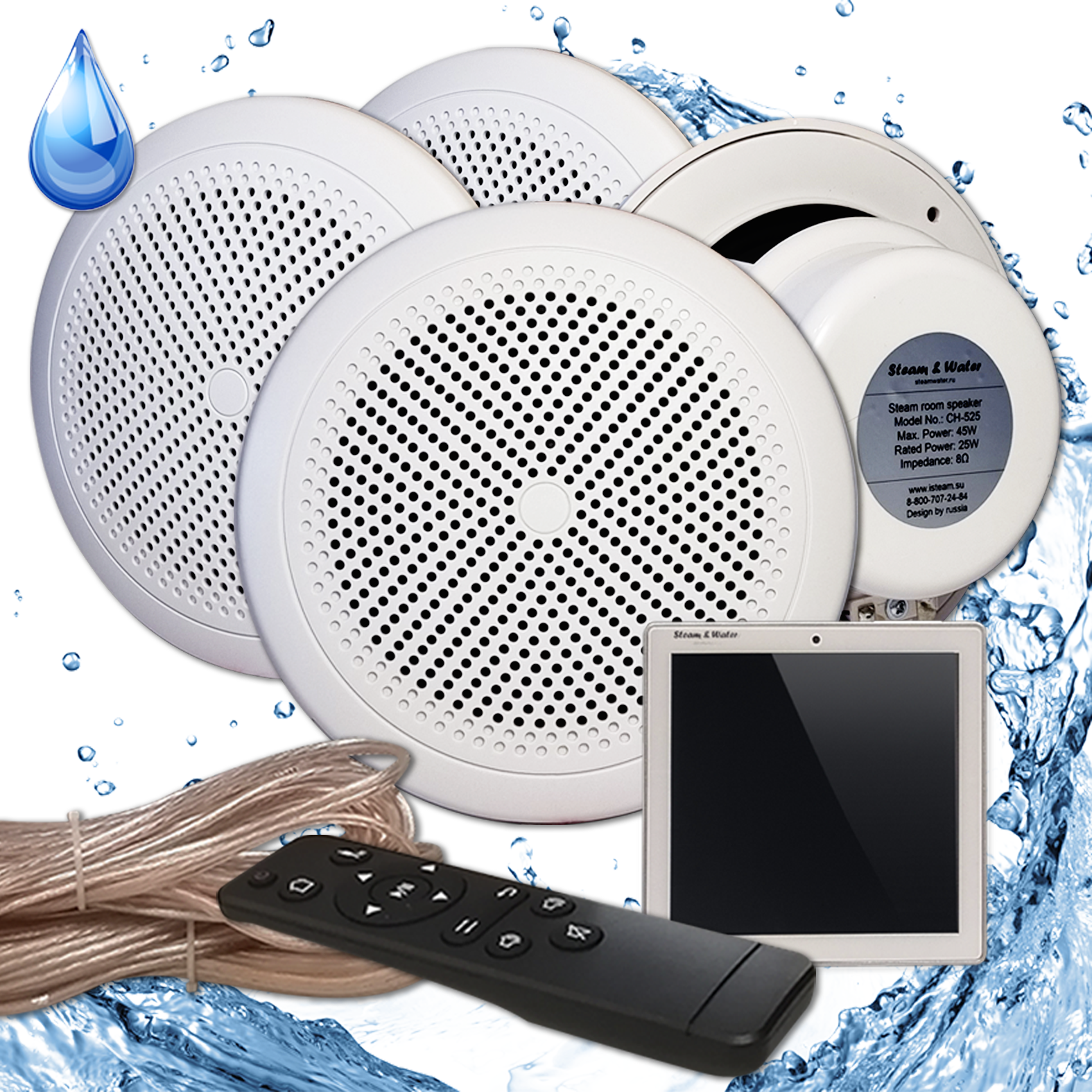 Комплект влагостойкой акустической системы для бани сауны и хамама Steam&waterSW4 White SENSOR