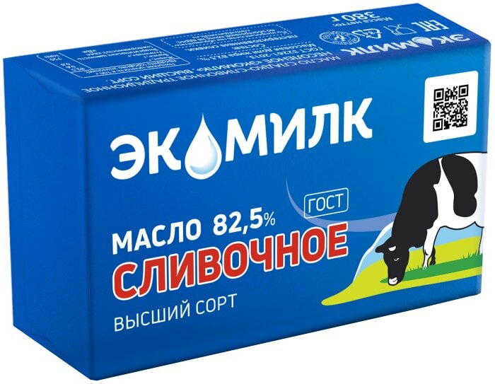 Масло сладко-сливочное Экомилк 82.5% 380г