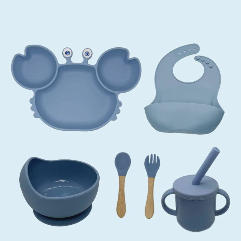 Набор детской посуды Крабик, синий, 7 предметов, силикон