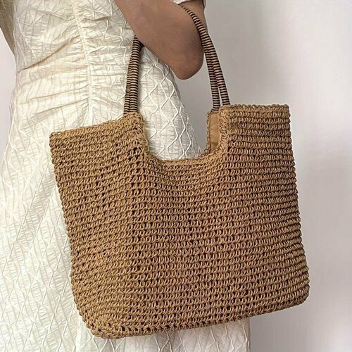 Сумка шоппер сумка авоська; шоппер натуральный, фактура вязаная, плетеная, бежевый, коричневый