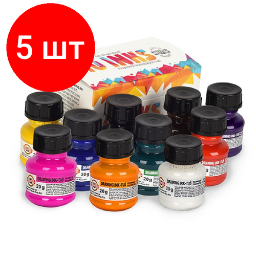 Комплект 5 наб Тушь акриловая плакатная KOH-I-NOOR флакон 20г х 10цвнаб карт 01417S1001KK 11659₽