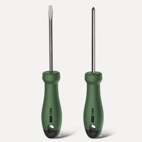 Изображение товара Набор отверток "Home Series Green" 2шт Deli HT1002L (SL5/PH1x100мм, Cr-V, эксклюзивный дизайн, софттач, магнит) 130274