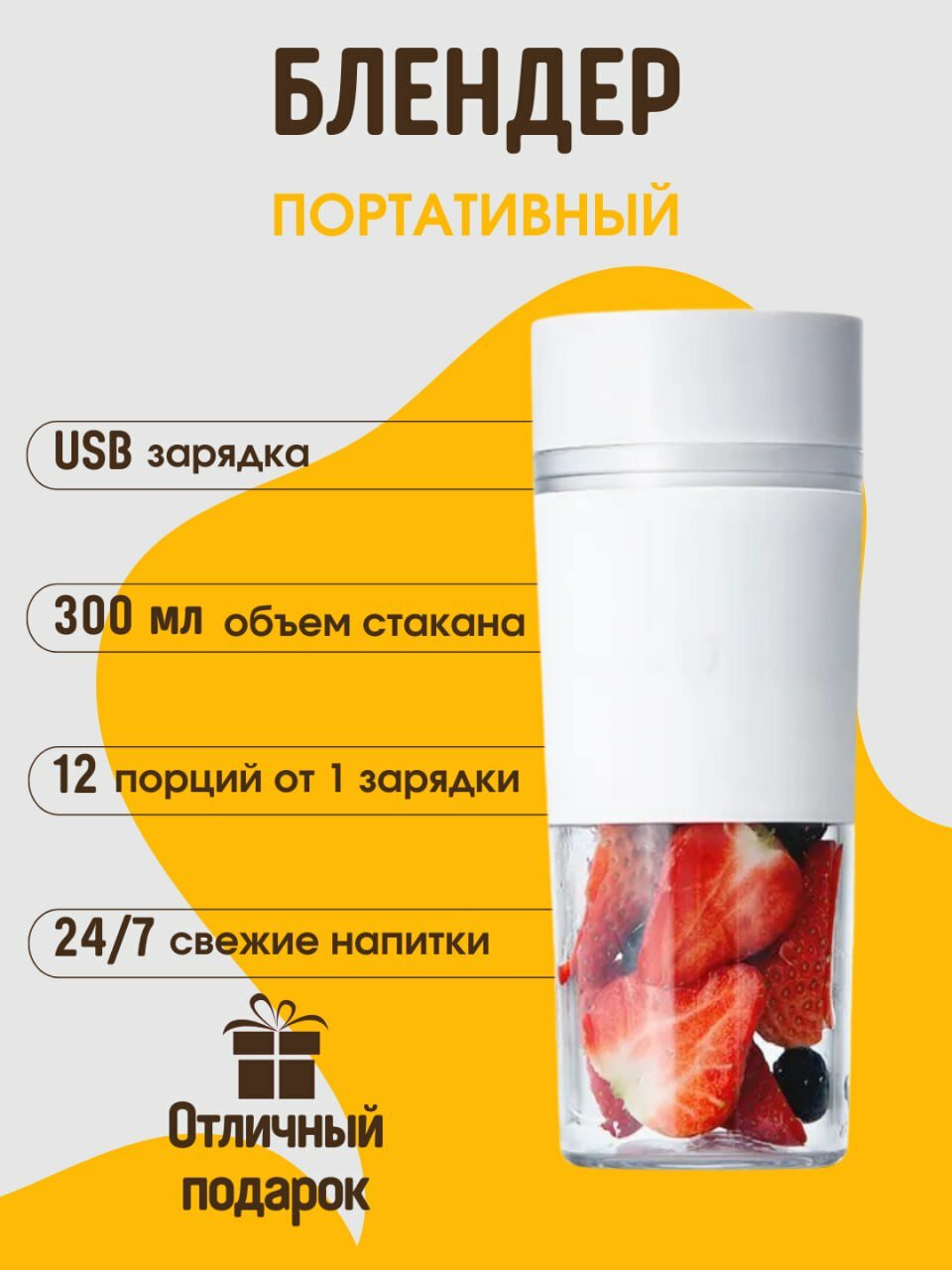 Портативный блендер Xiaomi Mijia Portable Juicer Cup MJZZB01PL, white