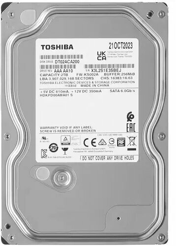 Внутренний HDD диск TOSHIBA 2TB, SATA3, 3.5" (DT02ACA200)