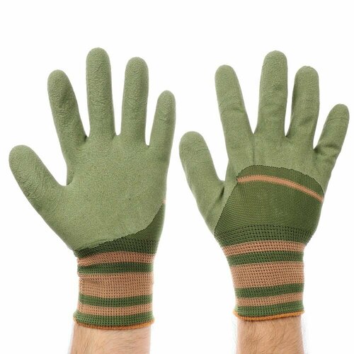 Перчатки садовые с вспененным латексным полуобливом полиэстер размер 9 23 см 55 г 168₽