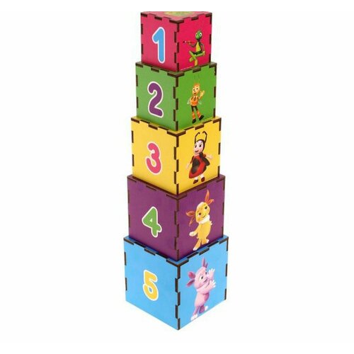Кубик-пирамидка Лунтик 5 кубиков в наборе, изучаем цвета и счёт