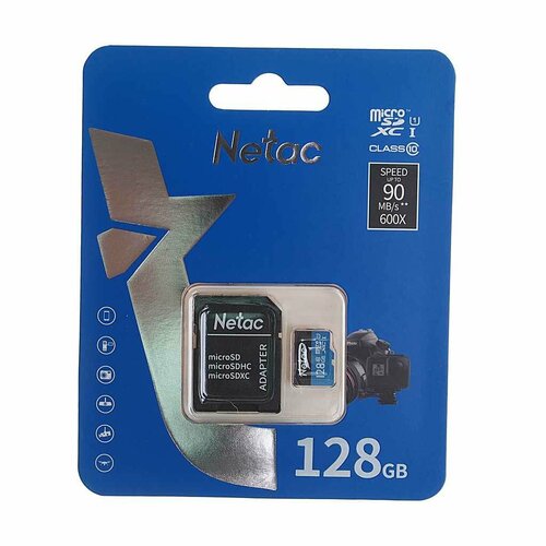 Карта памяти 128GB MicroSD class 10 + SD адаптер, NT02P500STN-128G-R, NETAC карта памяти netac p500 128gb без адаптера nt02p500stn 128g s