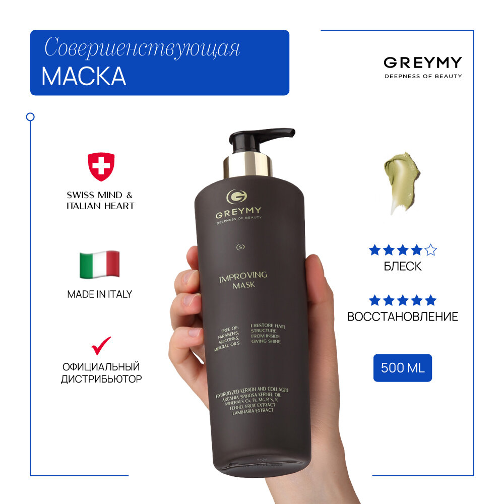 GREYMY Профессиональная маска для волос совершенствующая Improving Mask, восстановление и питание волос 500 ml