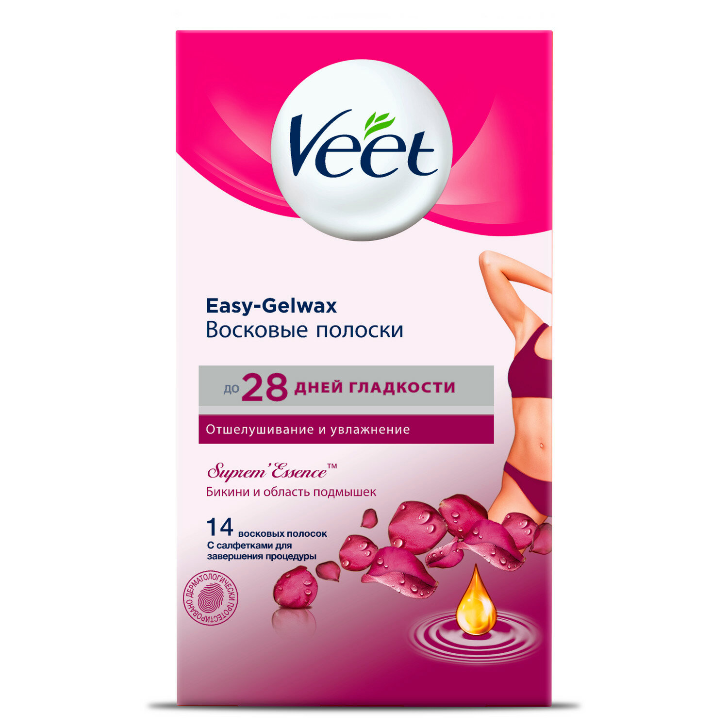 Восковые полоски Veet Easy Gel-wax 14 шт с ароматом бархатной розы и эфирными маслами