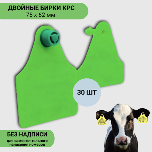 Бирки ушные для коров 75*62/60*62 мм 30 шт Вест (Без номеров, чистая) зеленые бирки ушные 75х60 мм комплект 30 шт