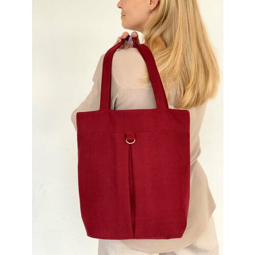 Сумка шоппер , фактура бархатистая, бордовый