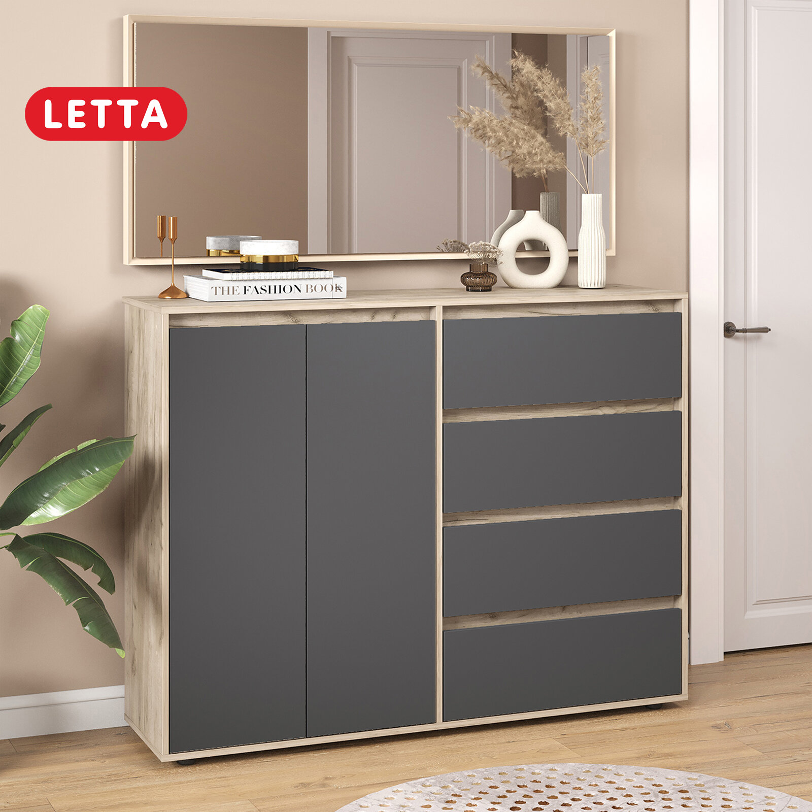 фото Комод City New универсальный Крафт Серый/Серый Графит 1402*1083*394