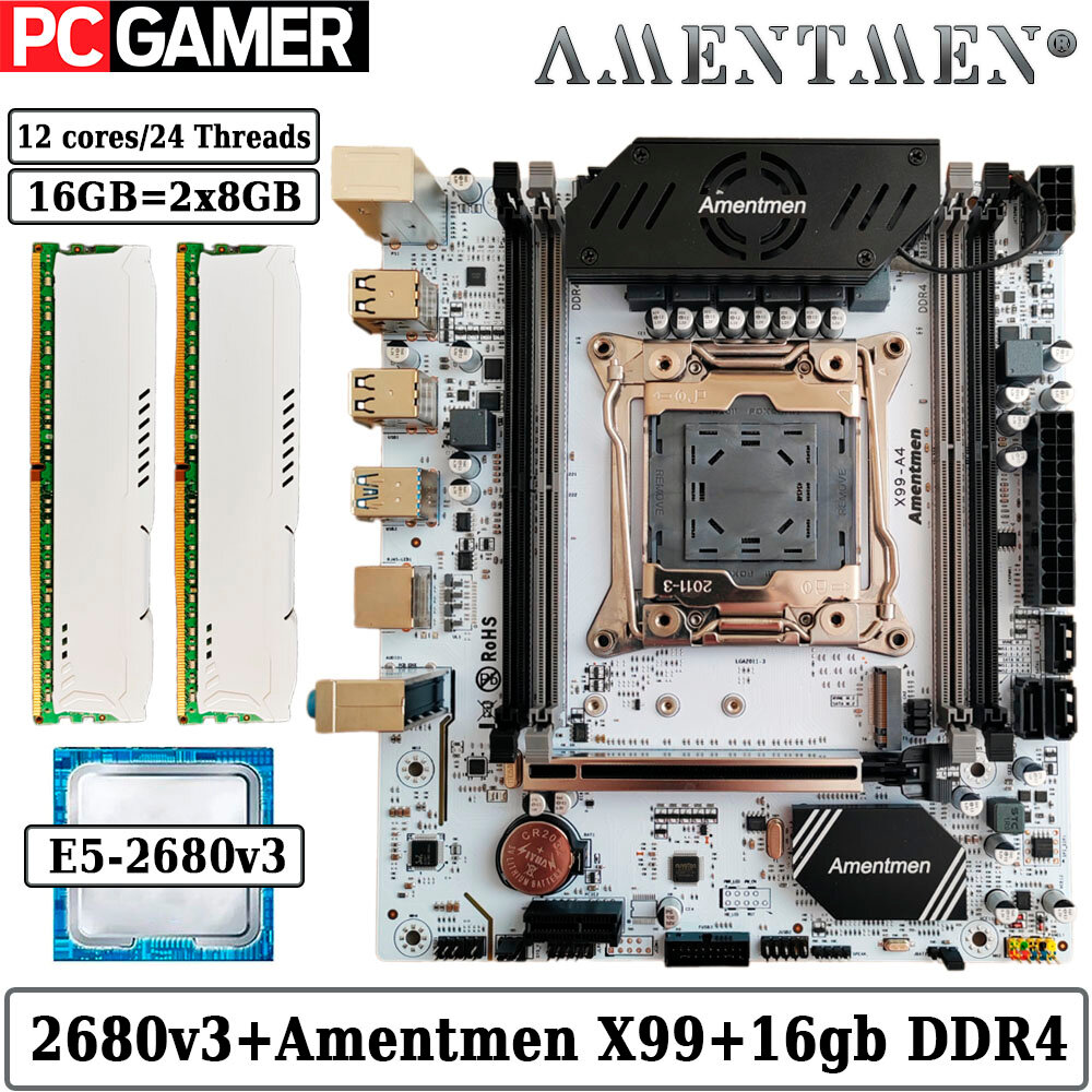 Комплект материнская плата Amentmen X99 A4 + Xeon 2680V3 + 16GB DDR4 ECC REG