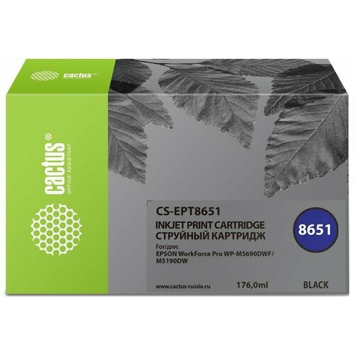 Картридж струйный Cactus CS-EPT8651 T8651 чер. для Epson WF5190 1678718 C13T865140 картридж cactus cs ept8651 8000 стр черный