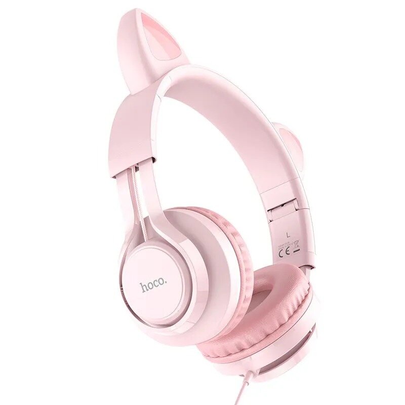 Детские наушники с ушками, Hoco W36 Cat Ear, 3.5мм, розовый