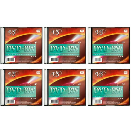 VS Диск DVD+RW 4,7 Гб 4х, slim/5, 6 шт брелок бесконтактный перезаписываемый r fid rw т5577 100 штук