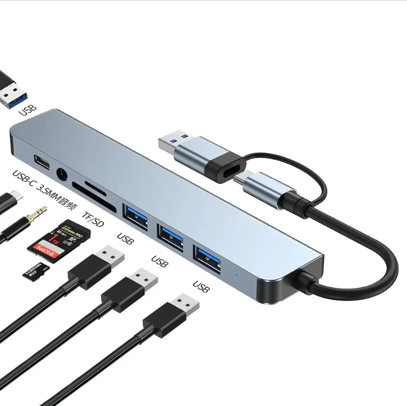 Док-станция разветвитель VVN USB 3.0 хаб адаптер 8-в-1 подключение Type-C концентратор + дополнительный USB