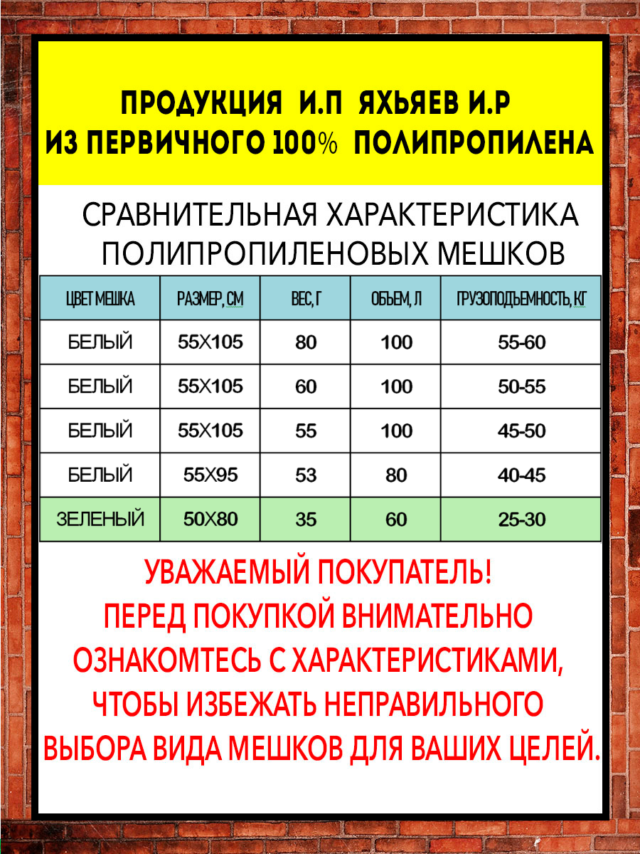 Мешки для строительного мусора полипропиленовые белые, большие, плотные, для переезда, прочные 55*105см, 10шт, 100л, 40кг, 42гр/м