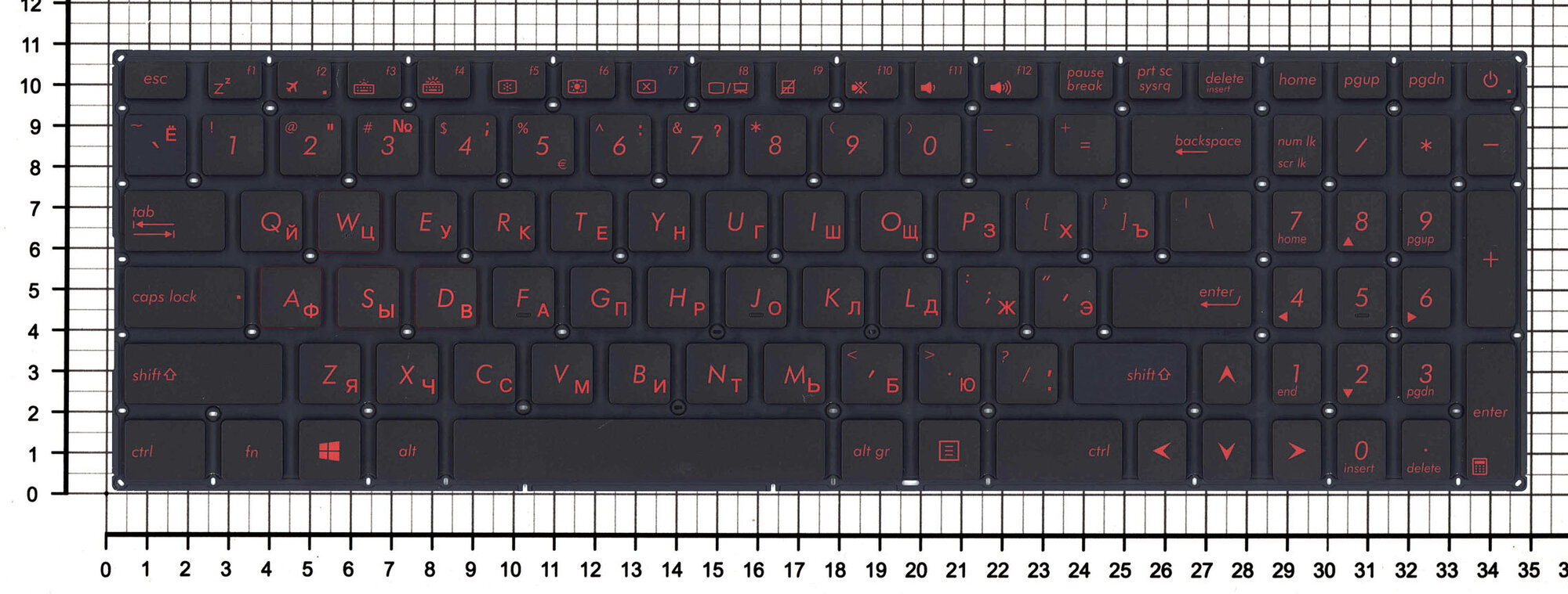Клавиатура для ноутбука Asus FX502 черная с красной подсветкой