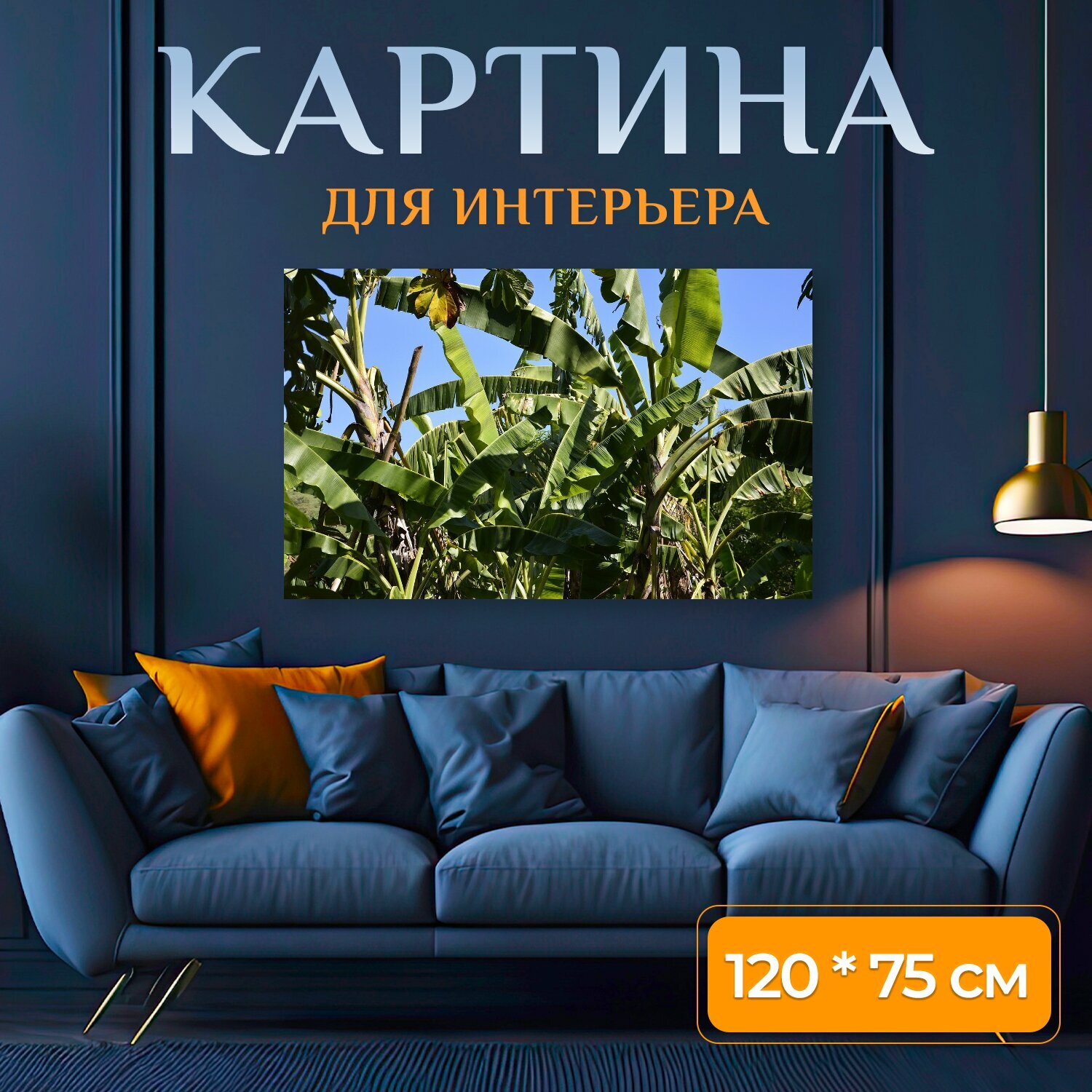 Картина на холсте "Банановое дерево, природа, грин" на подрамнике 120х75 см. для интерьера