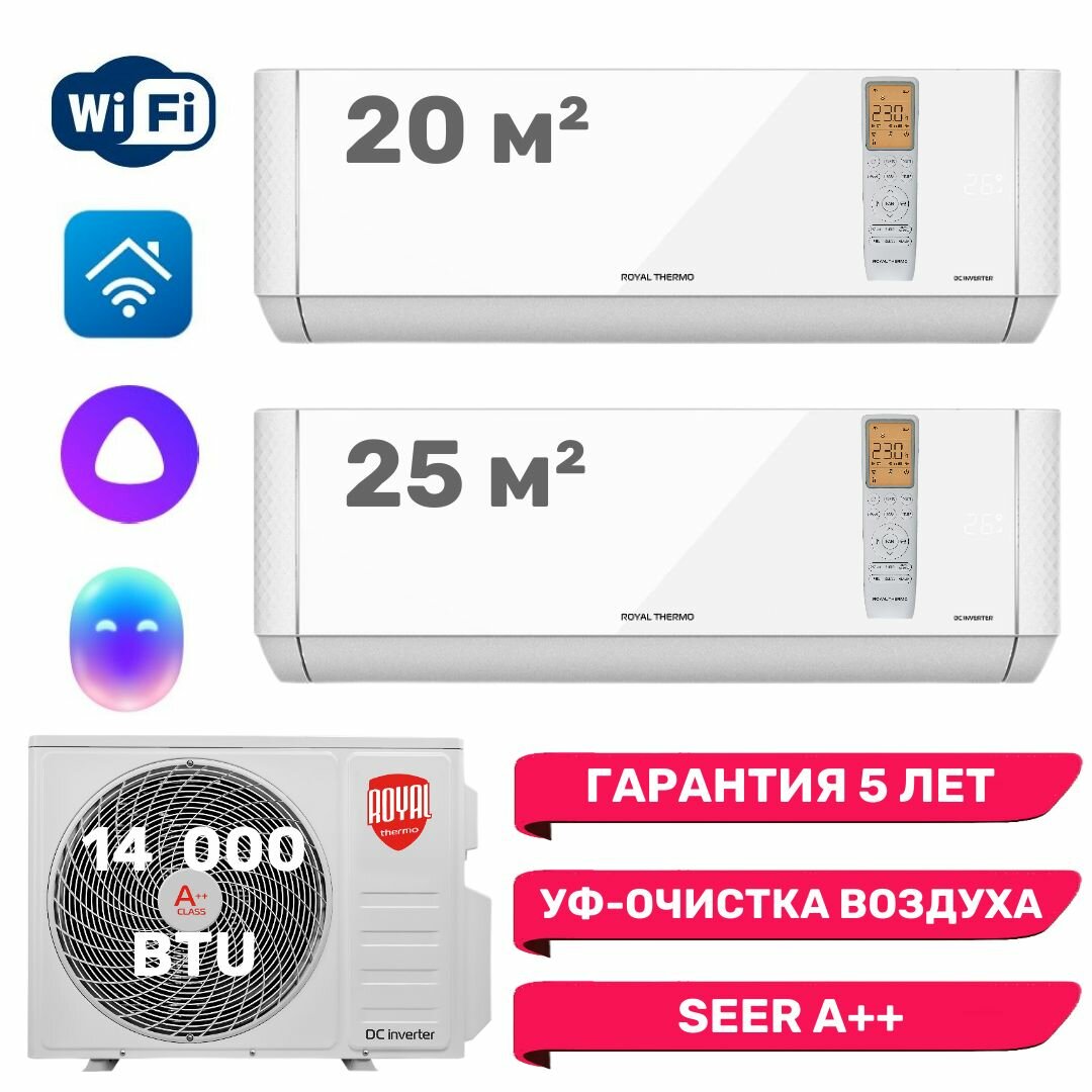 Инверторная мульти сплит-система Royal Thermo MULTI COMBO на 2 комнаты (20м2 + 25м2)