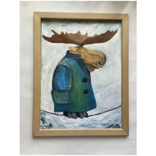 Постер с интерьерной картины 30х40 см Лось в пальто