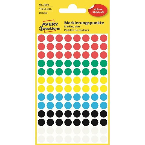 Этикетки самоклеящиеся точки 3090 d8mm разноцветные 416штуп 274₽