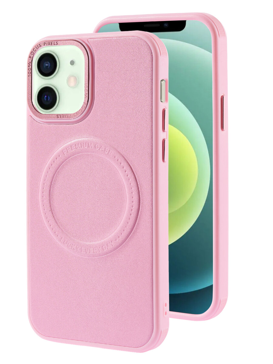 фото Чехол Magsafe на iPhone 12 и 12 про кожаный противоударный на айфон 12 и 12 про светло-коричневый