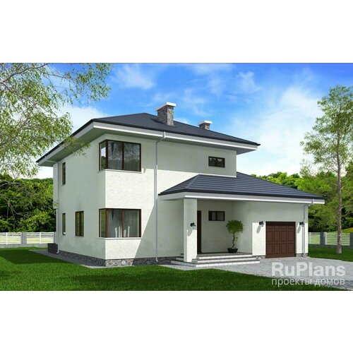 Проект двухэтажного жилого дома с гаражом и террасой (142 м2, 13м x 12м) Rg5158