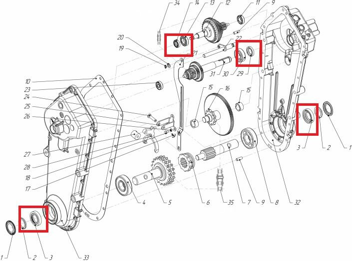 Комплект сальников редуктора мотоблока нева МБ3 2013г. 4шт.
