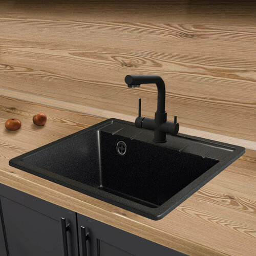 Мойка SANTREK AQUA SQUARE SA-S561 1 чаша 560500 мм черный-308 без сифона 5886₽