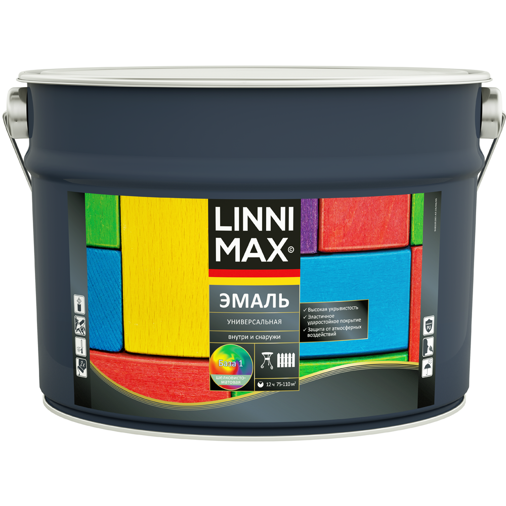 Эмаль LINNIMAX алкидная универсальная для наружных и внутренних работ шелковисто-матовая база 1 (2,5л)