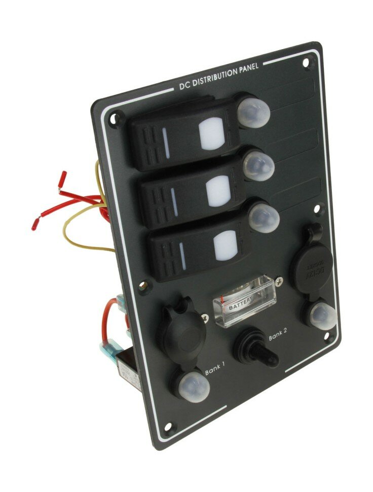 Панель бортового питания 3 переключателя, автоматы, разьём прикуривателя, розетка (Москва)